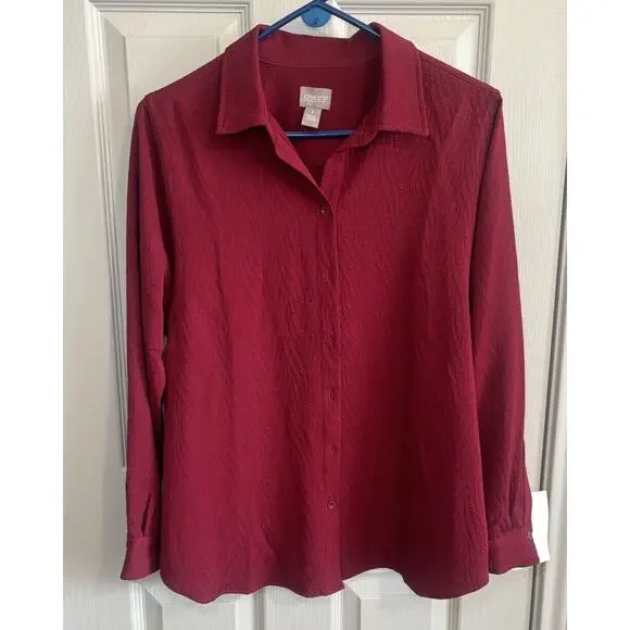 Chico's Women's Button-Up Long Sleeve Shirt Maroon Size 1 Medium Classiccore - Picture 1 of 7